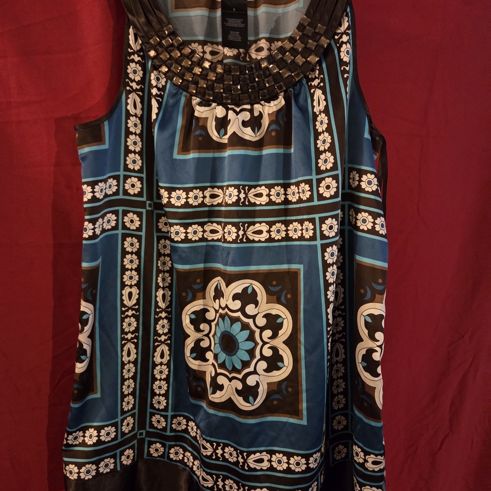Style & Co. Teal and Brown Geometric Blouse